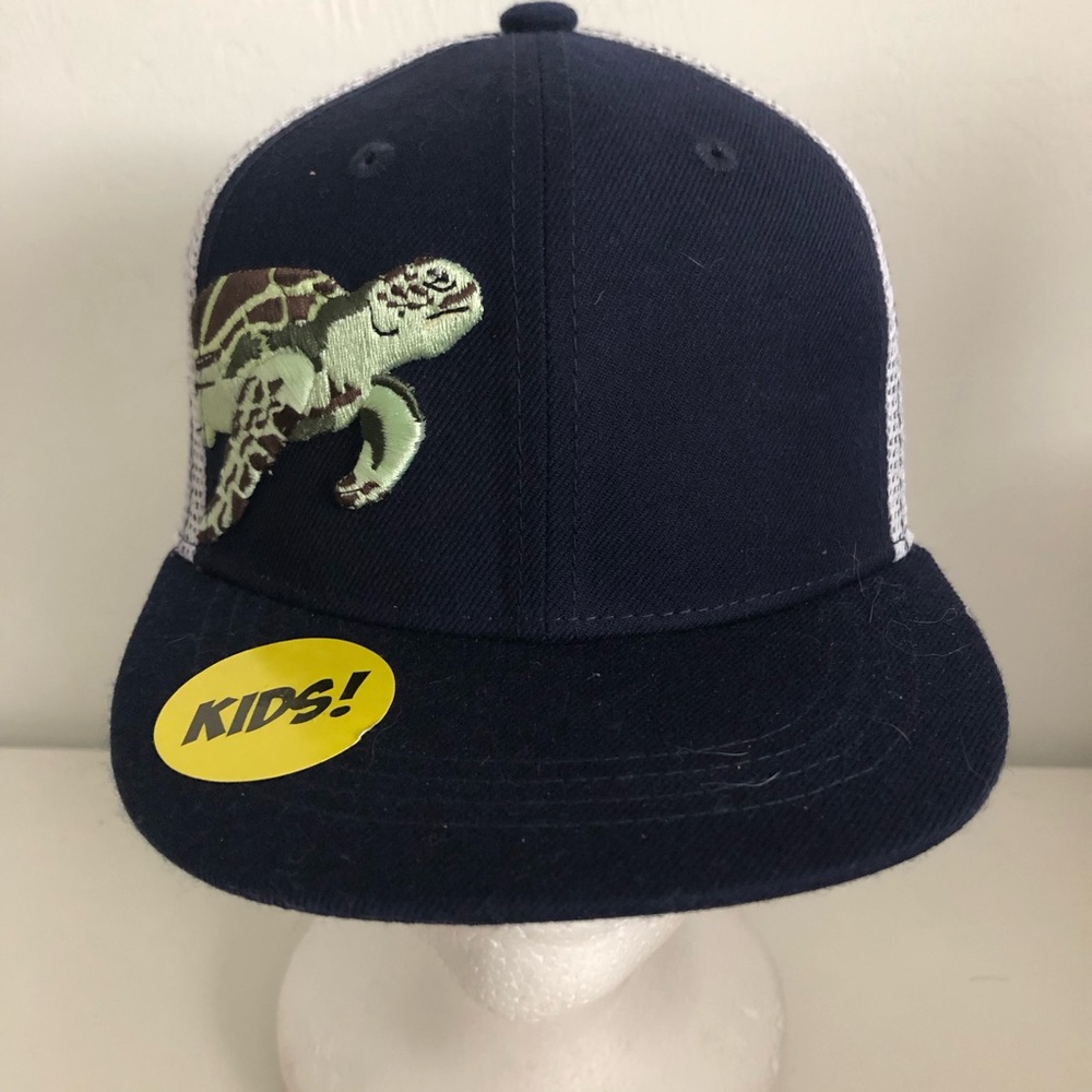 Kids Navy Turtle Embroidered Trucker Hat